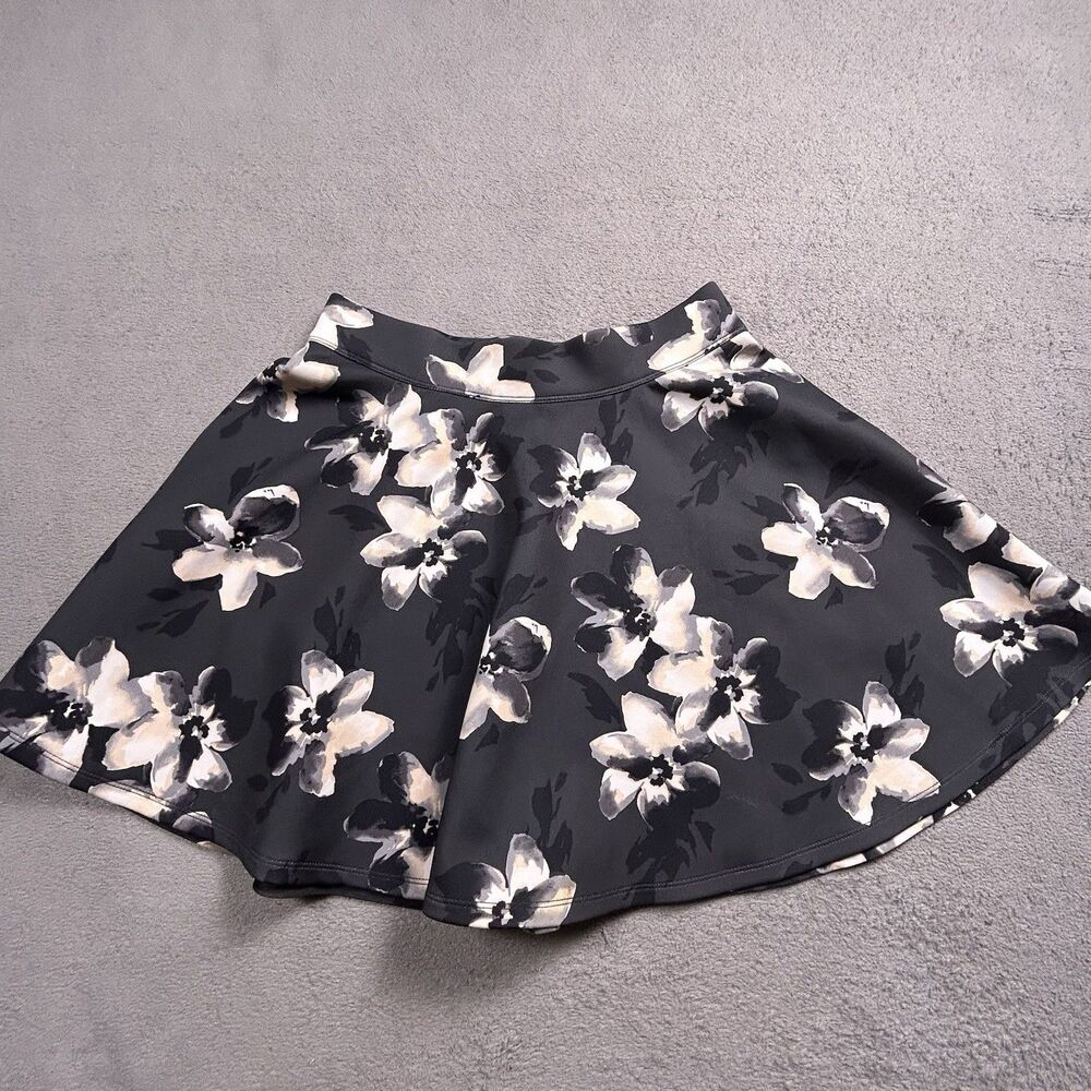Hollister Skater Skirt Womens M Black Floral Stretch Mini Flare Y2K Soft Grunge
